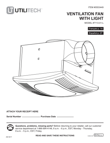 Utilitech 7113-01-L Bathroom Fan Installation Guide | Manualzz