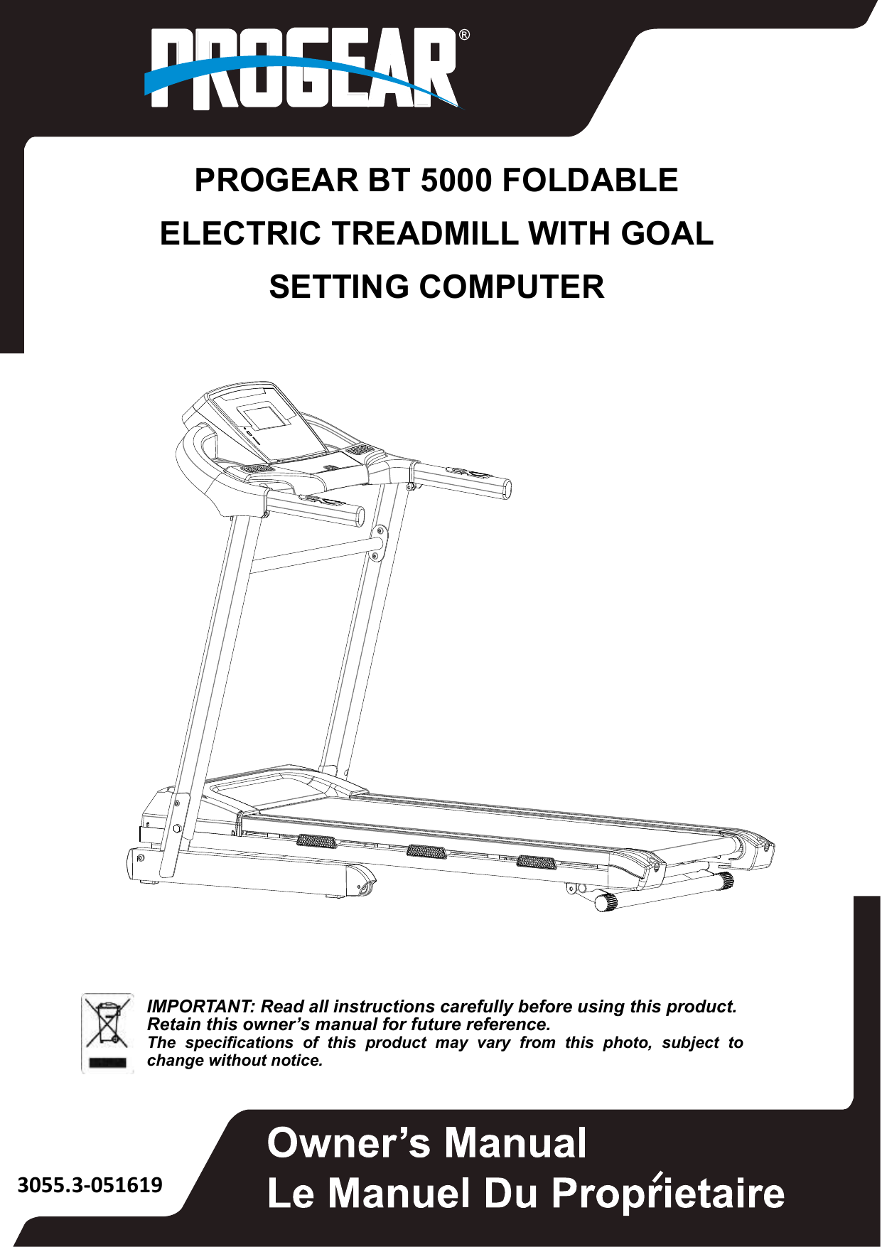 Progear bt5000 discount foldable electric treadmill