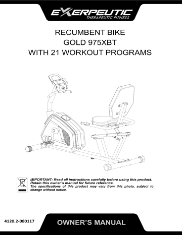 Exerpeutic 4120 Gold 975XBT Recumbent Bike Owner s Manual Manualzz