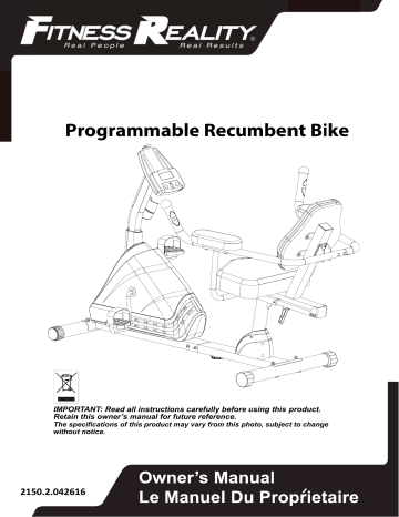 Fitness Reality 2150 R8000 Recumbent Bike Owner Manual | Manualzz