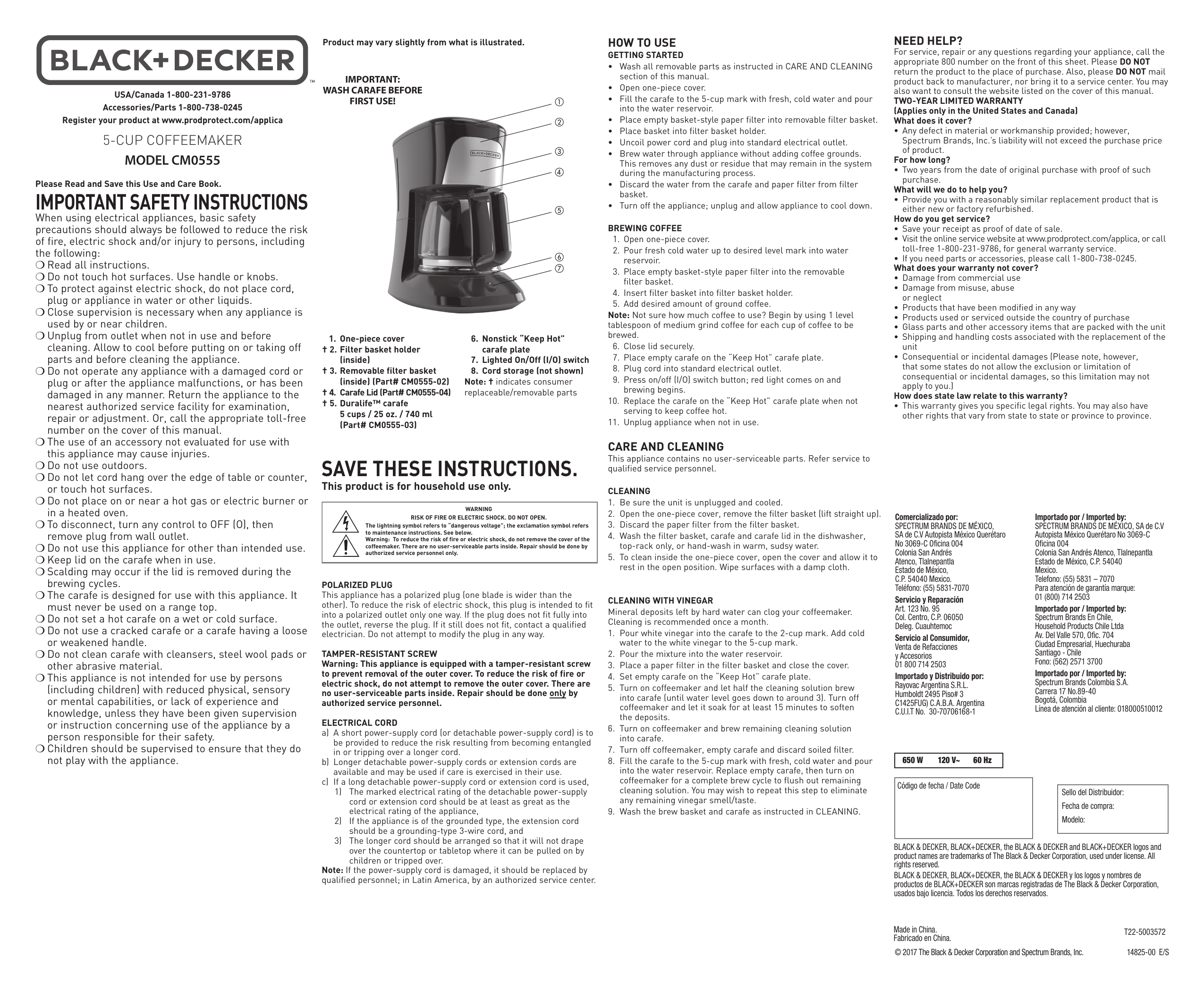 BLACK \u0026 DECKER CM0555B 5 Cup Coffeemaker Black Use and Care Manual |  Manualzz