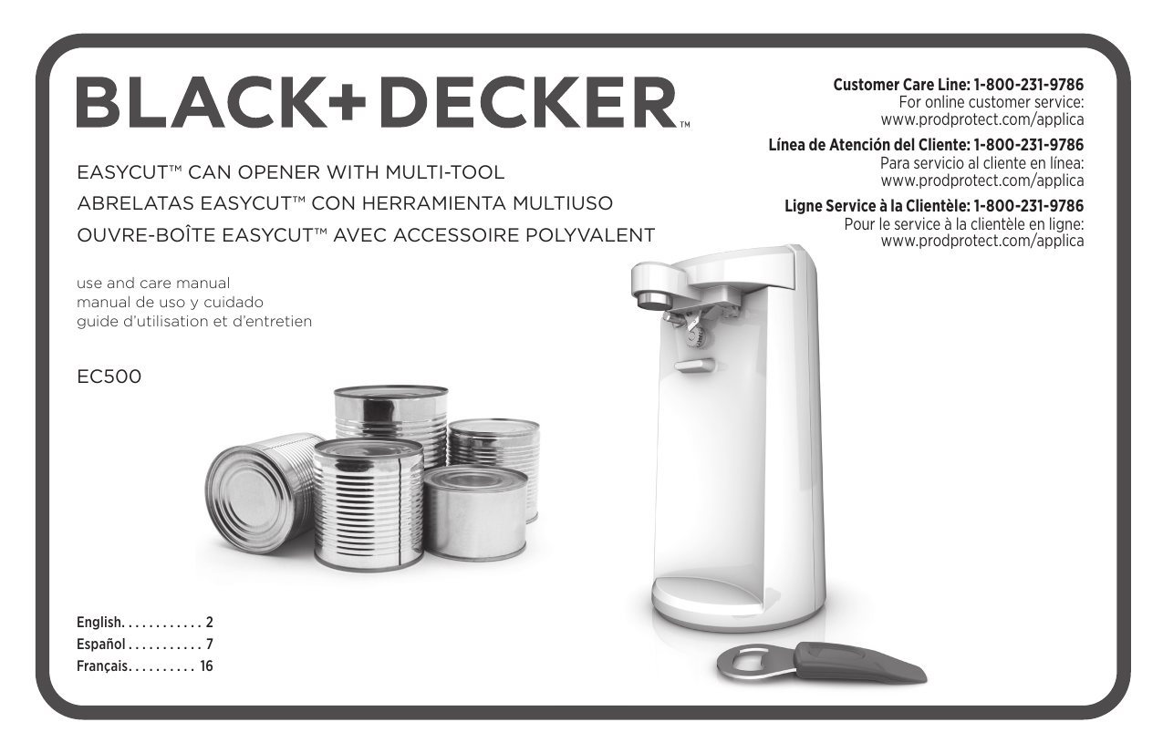 Black+Decker EC500W Can Opener, White
