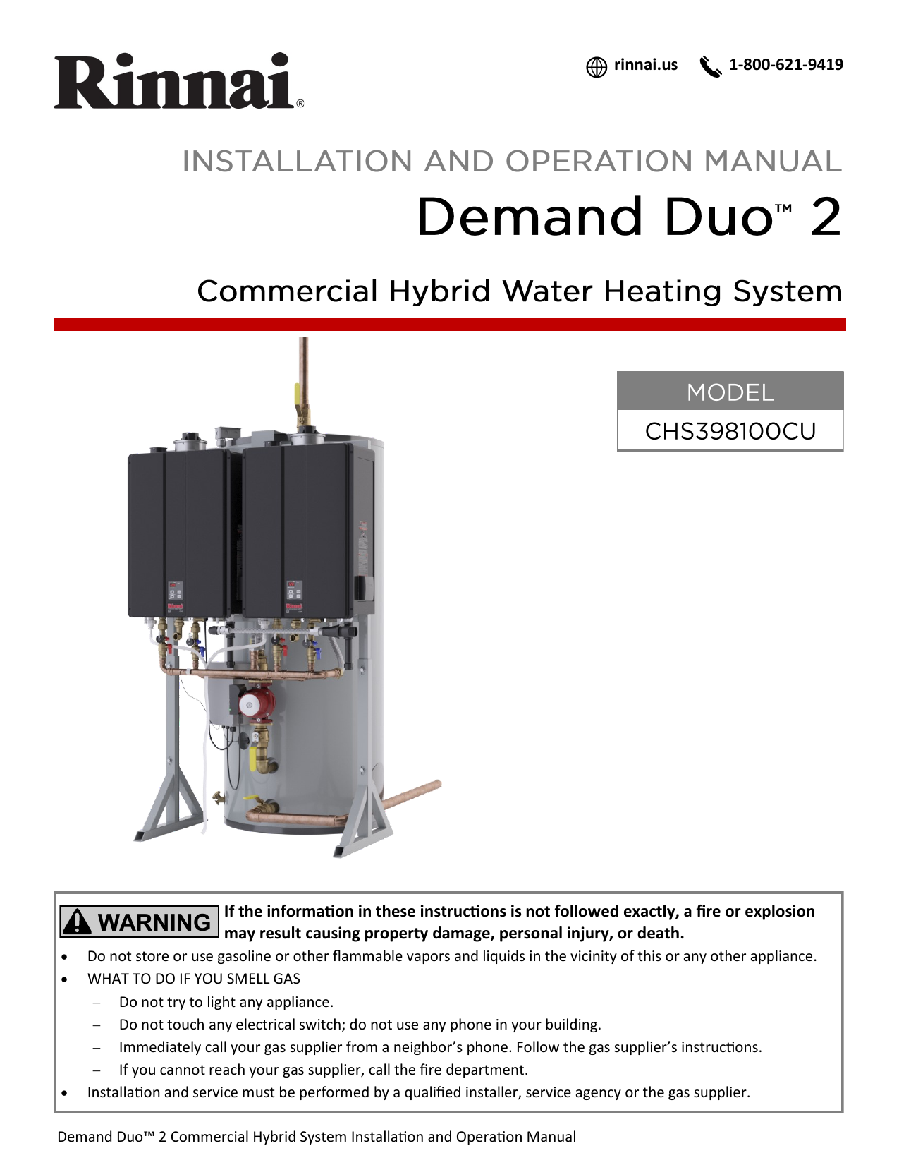 Rinnai CHS398100CUiN Installation and Operation Manual | Manualzz
