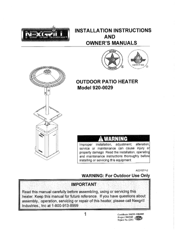 Nexgrill 920 0029 Costco Owner Manual, Costco Patio Heater Instructions