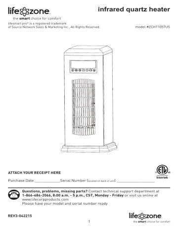 Lifesmart 21 in. 1500-Watt 3-Long Vertical Element Large Room Infrared Tower Heater Manual | Manualzz