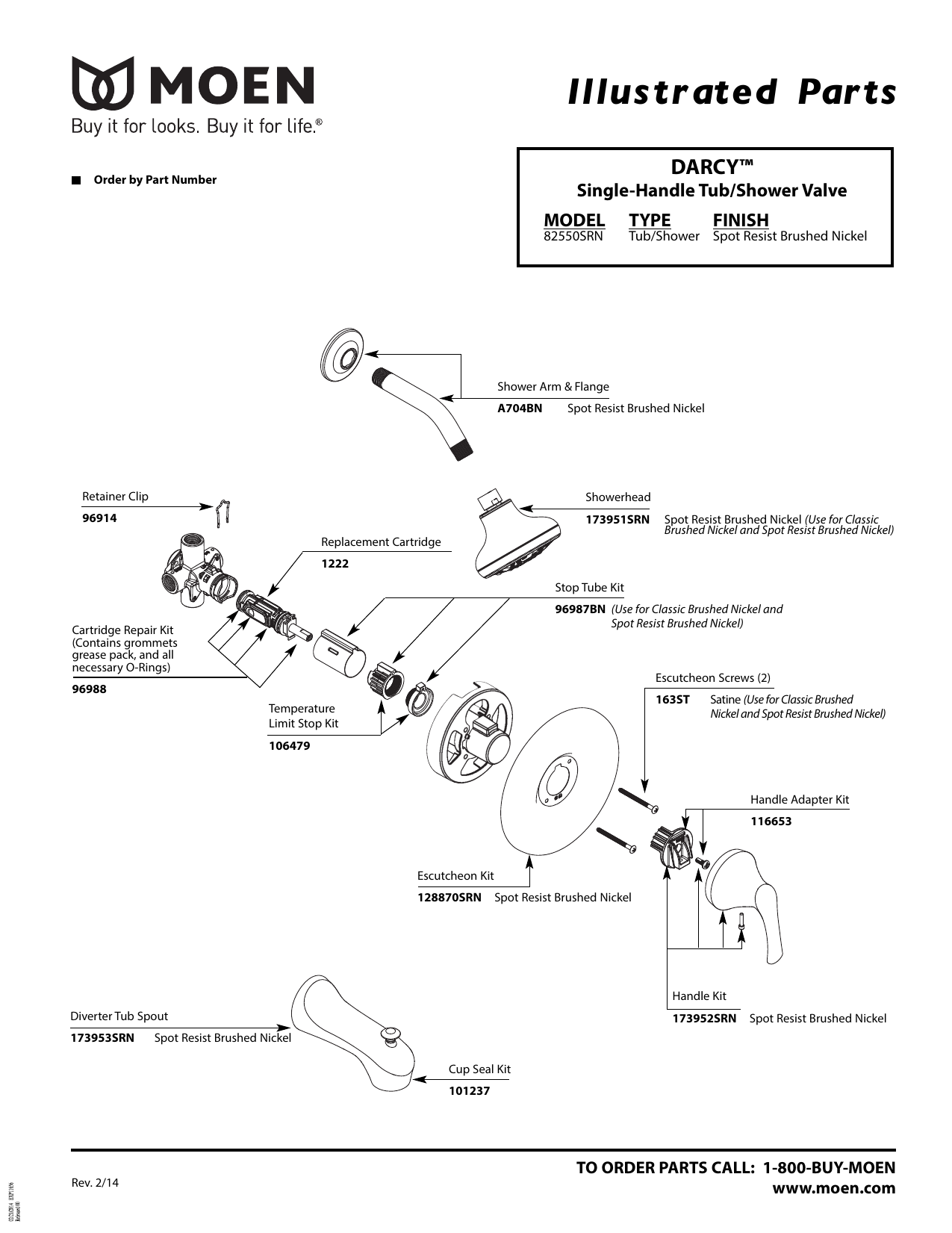 Plumbing & Fixtures MOEN 82550SRN Darcy 1Handle Tub and Shower Faucet