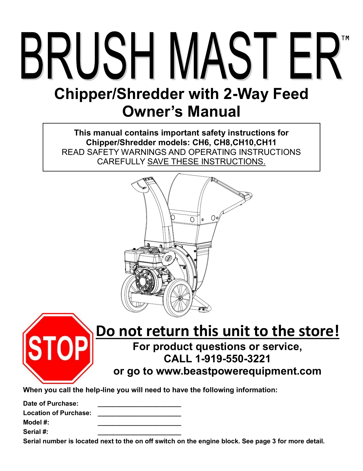 Brush Master Carburetor w/ Shutoff Gaskets for DEK CH6 Chipper Shredder 