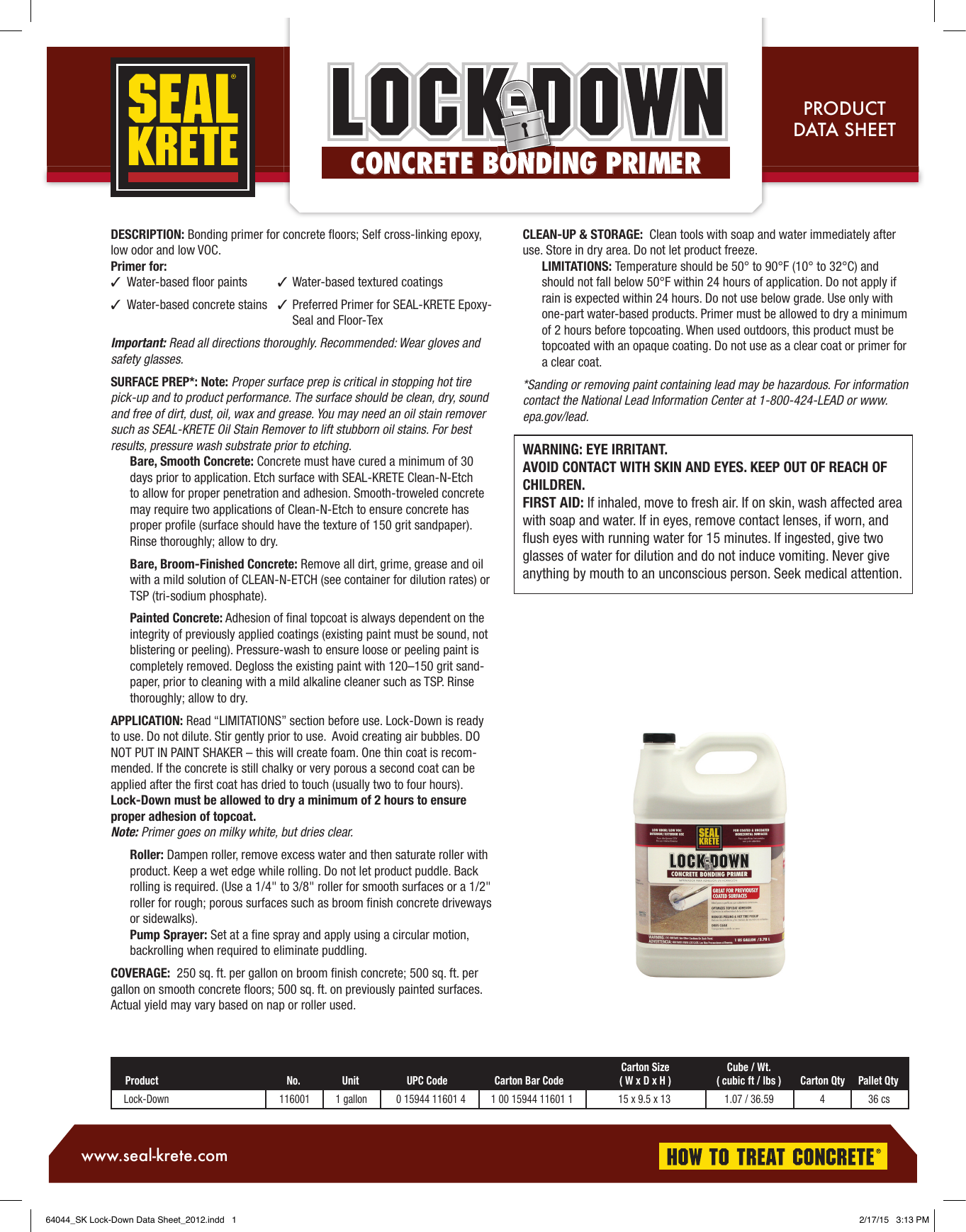 SealKrete 106001 LockDown 1 gal. Epoxy Bonding Floor Primer Use and