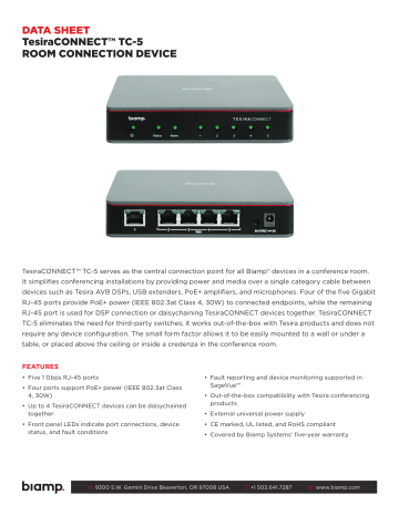 Biamp TesiraCONNECT TC-5 Data Sheet | Manualzz