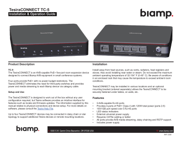 Biamp TesiraCONNECT TC-5 Installation & Operation Guide | Manualzz