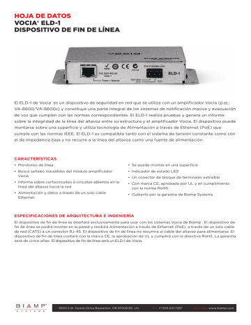 Biamp Vocia ELD-1 Ficha De Datos | Manualzz