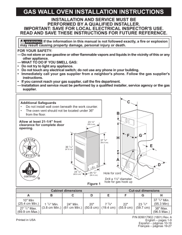 Frigidaire 24 in. Single Gas Wall Oven installation Guide | Manualzz