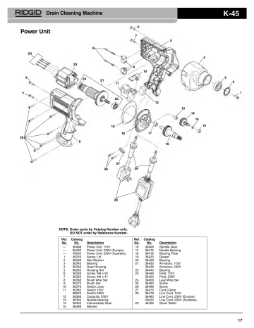 RIDGID 35473 K45 Auto-Feed Drain Gun Replacement Part List | Manualzz