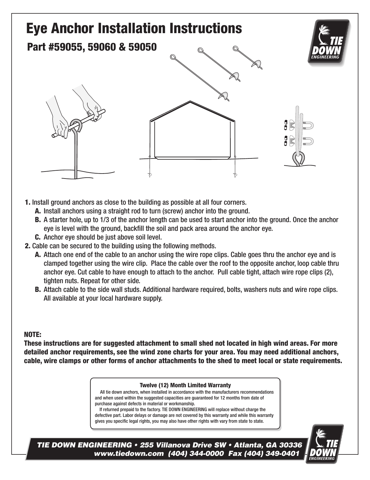 Tiedown l 1 2 In X 30 In Eye Anchor Installation Guide Manualzz