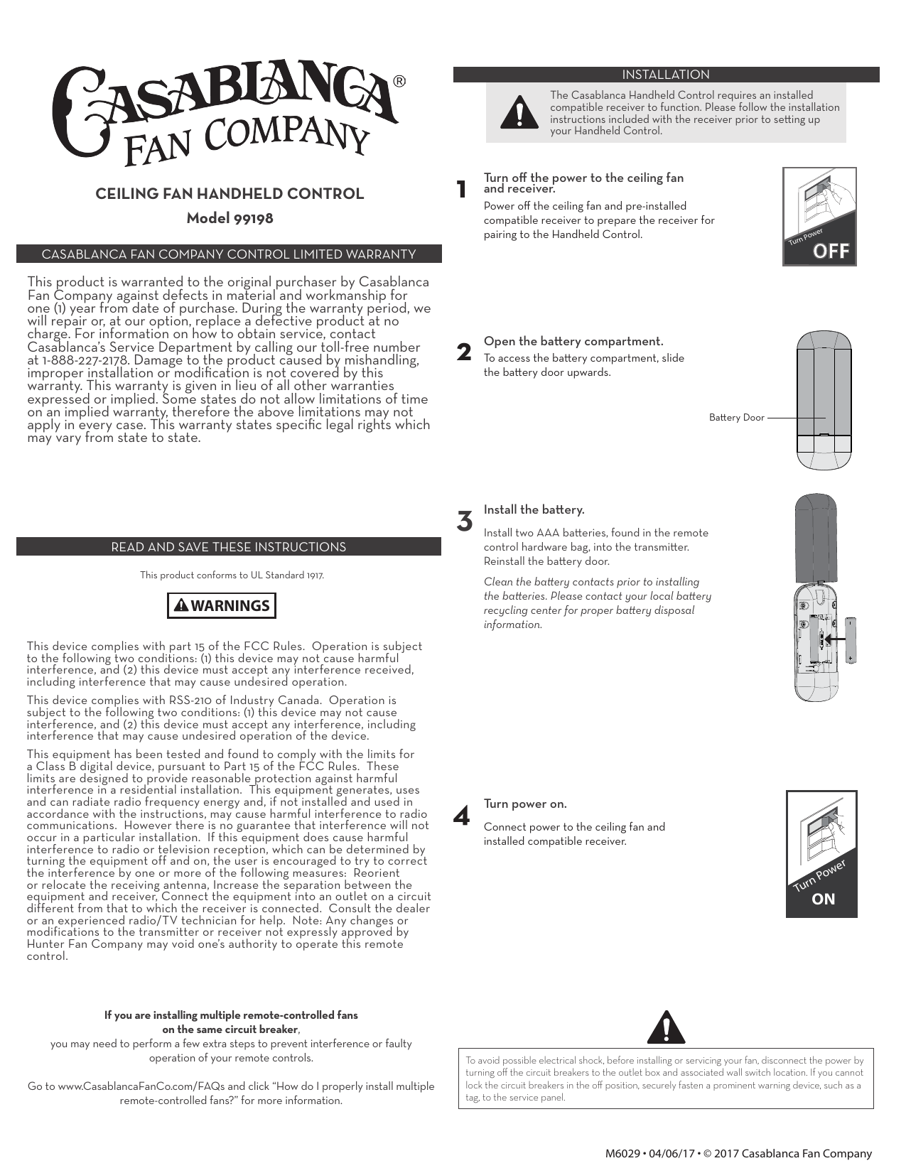 Casablanca 99198 Handheld Glossy Black 