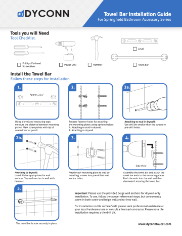Dyconn Springfield Series Single Towel Hook User guide | Manualzz