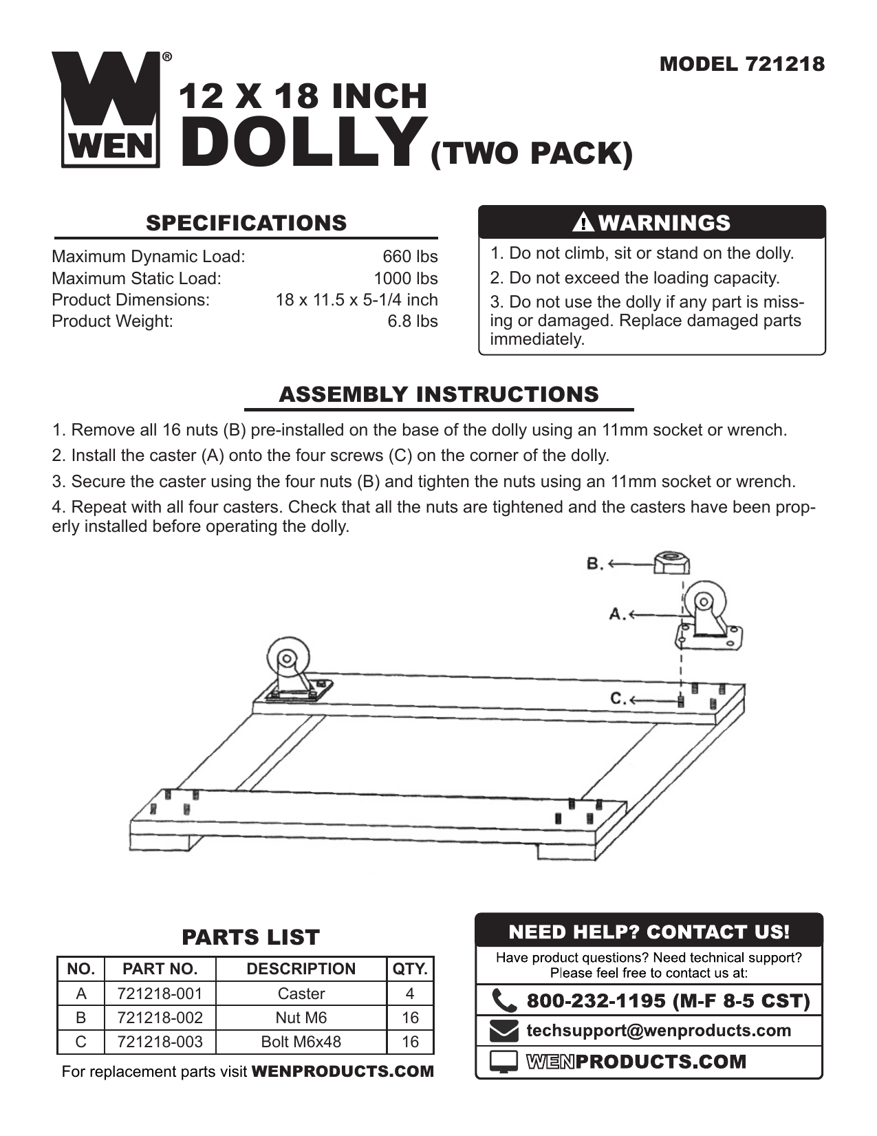 WEN 721830 1000-Pound Capacity 18-by-30-Inch Hardwood Movers Dolly 2-Pack