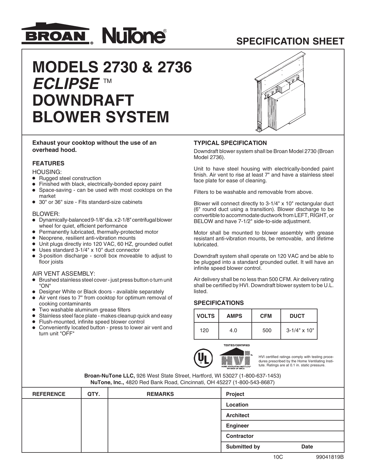 broan 2730 eclipse downdraft
