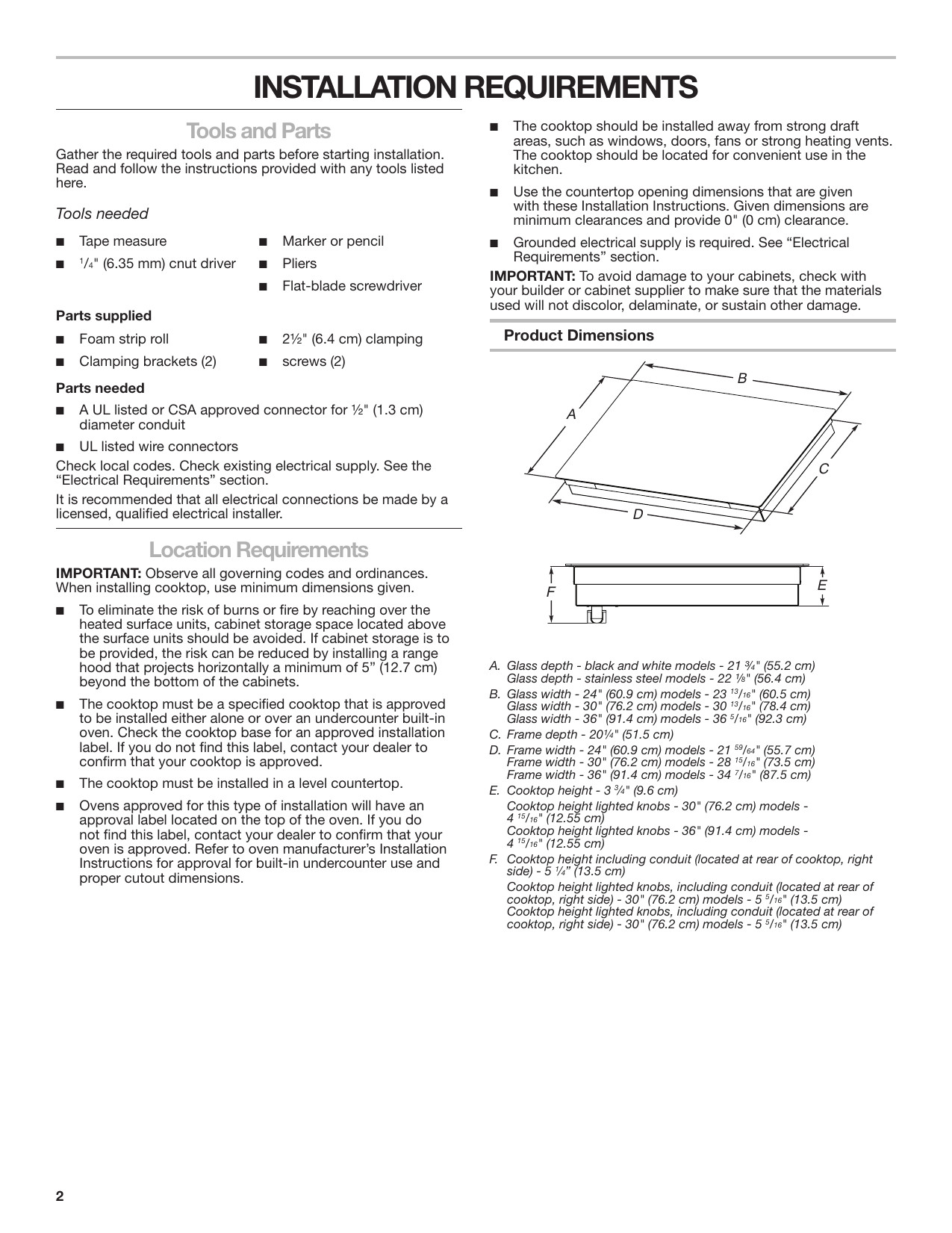 wce55us0hb cutout dimensions