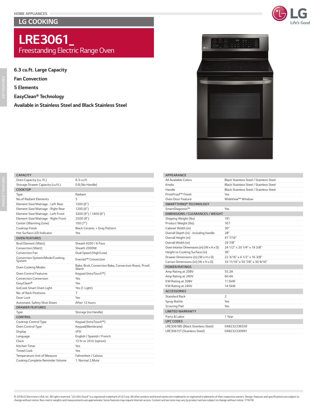 LG LREL6323S Electric Range Specification Sheet Manualzz, 50 OFF