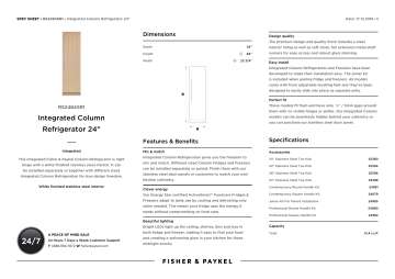 Fisher & Paykel RS2484SR1 ActiveSmart 12.4-cu ft Freezerless Refrigerator ENERGY STAR Dimensions Guide | Manualzz