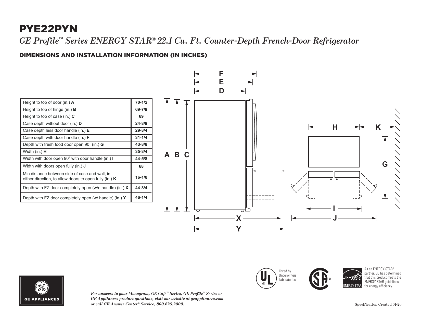 Ge Profile Pye22kynfs Pye22pynfs Specification Manualzz