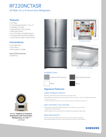 Samsung RF220NCTASG 21.6-cu ft French Door Refrigerator Dimensions Guide | Manualzz
