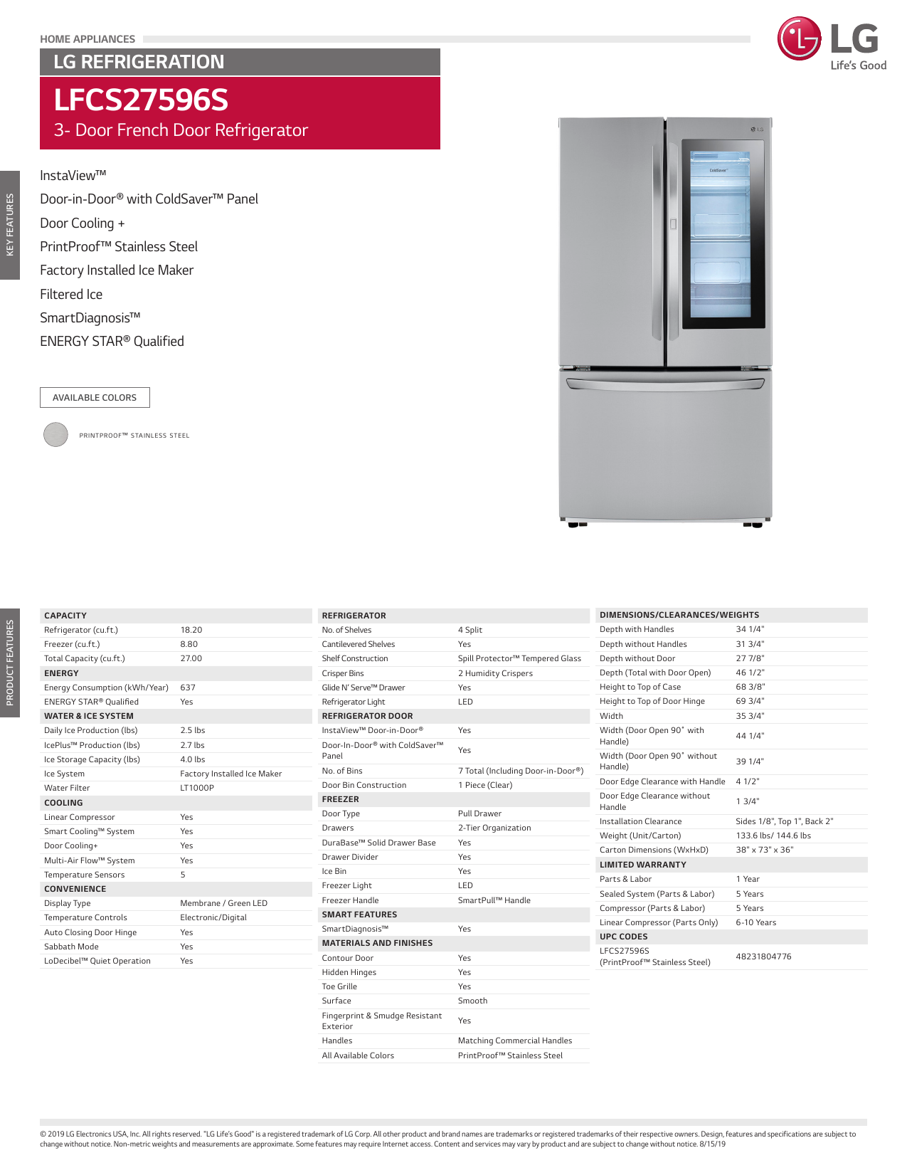 18+ Lg lfcs27596s air filter info