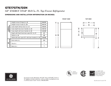 GE GTE17GTNRWW 16.6-cu ft Top-Freezer Refrirator ENERGY STAR Dimensions Guide | Manualzz