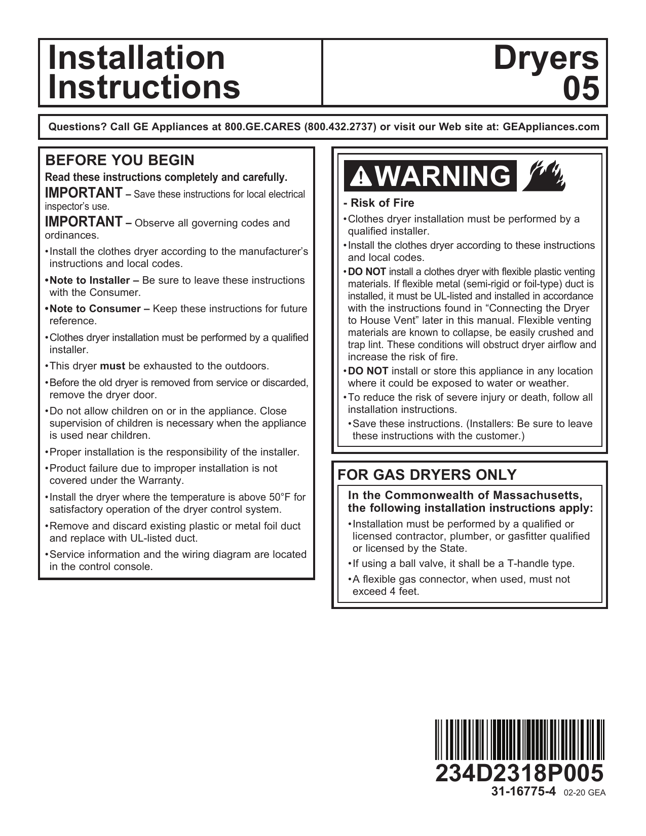 Hotpoint HTX24EASKWS 6.2cu ft Electric Dryer Installation Guide Manualzz