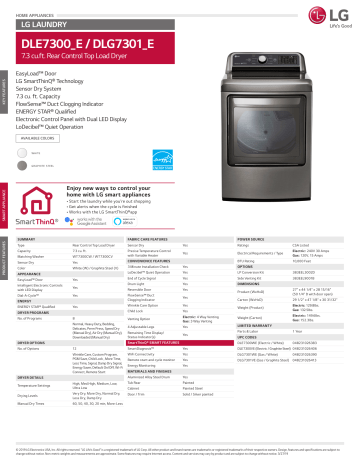 LG DLE7300VE EasyLoad Smart Wi-Fi Enabled 7.3-cu ft Electric Dryer