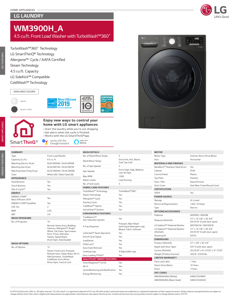 LG WM3900HBA, WM3900HWA User manual | Manualzz