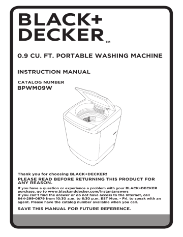 BLACK+DECKER BPWM09W 0.9-cu ft Portable Top-Load Washer Use and Care Guide