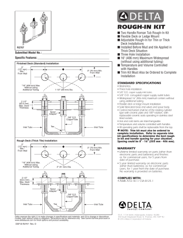 Delta R2707 Roman Tub Dimensions Guide | Manualzz