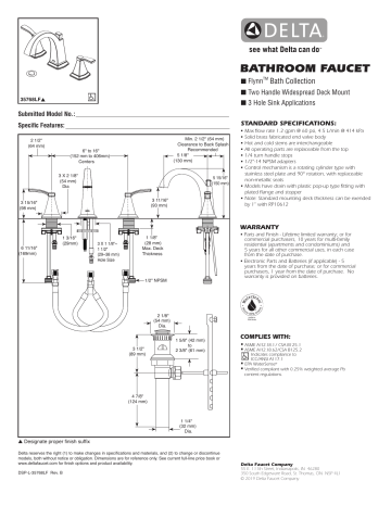 Delta 35768lf Ss Flynn Brushed Nickel 2 Handle Widespread Watersense Bathroom Sink Faucet Dimensions Guide Manualzz