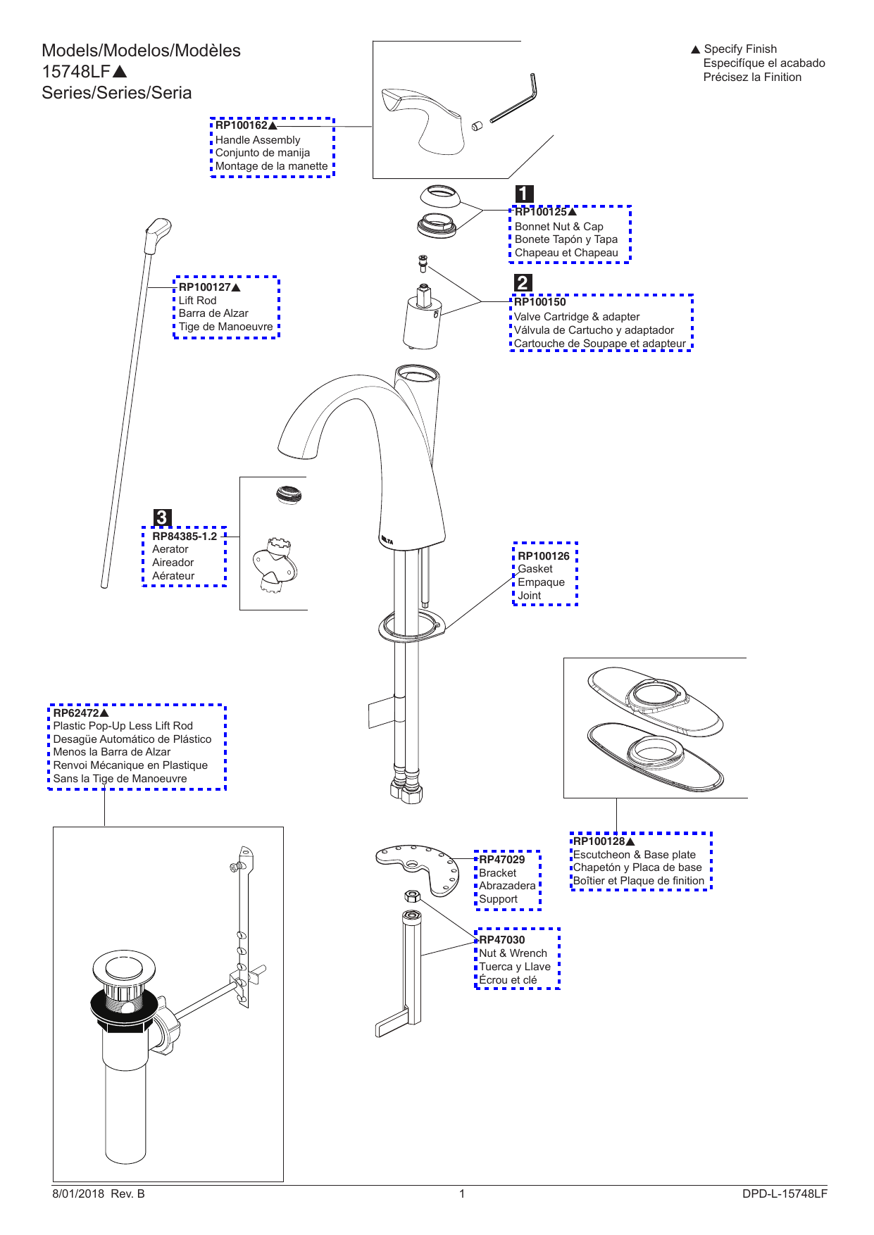 Delta 15748LFSP Sandover Spotshield Brushed Nickel 1handle Single
