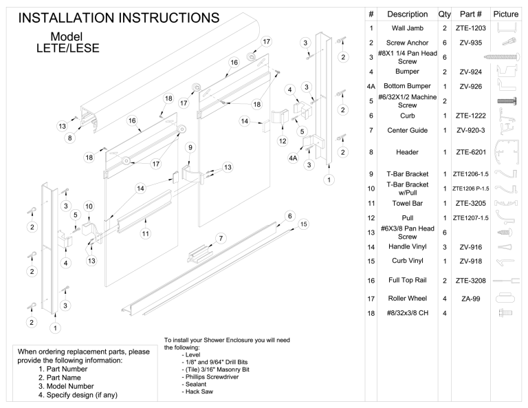 Arizona Shower Door LESE72X703CHCL, LESE56X703BNCL, LESE60X703MBCL