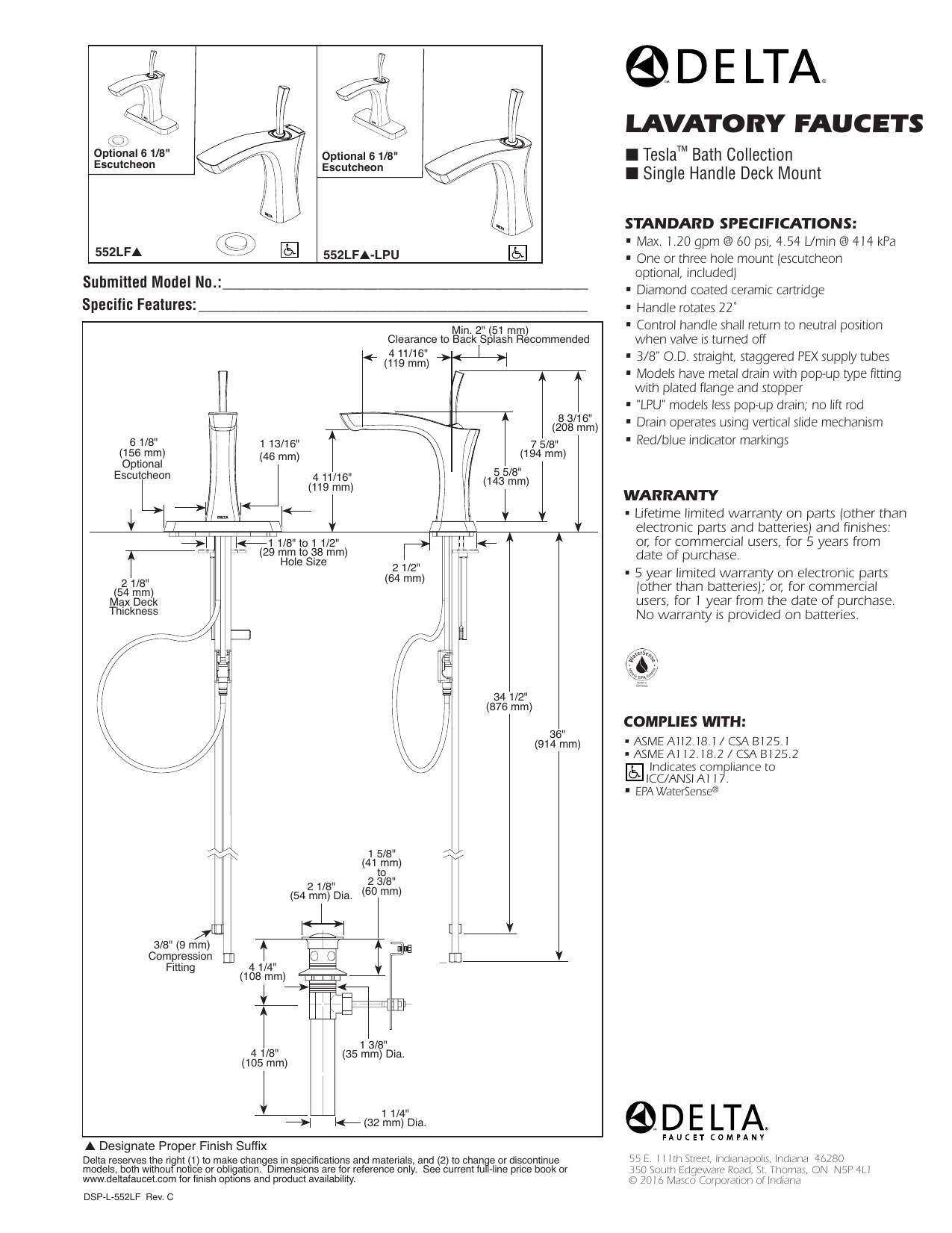 Delta 552lf Mpu Tesla Chrome 1 Handle 4 In Centerset Watersense