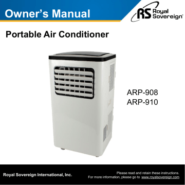 Royal Sovereign ARP-910 350-sq ft 120-Volt White Portable Air Conditioner Operating Guide | Manualzz