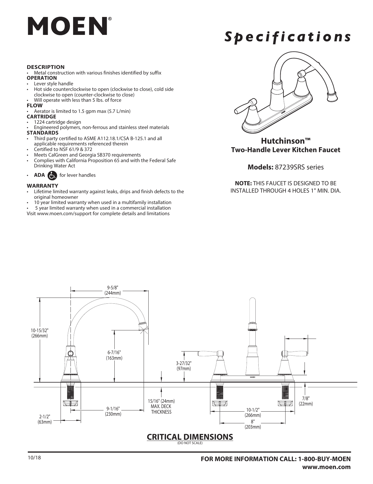 Moen 87239srs User Manual Manualzz