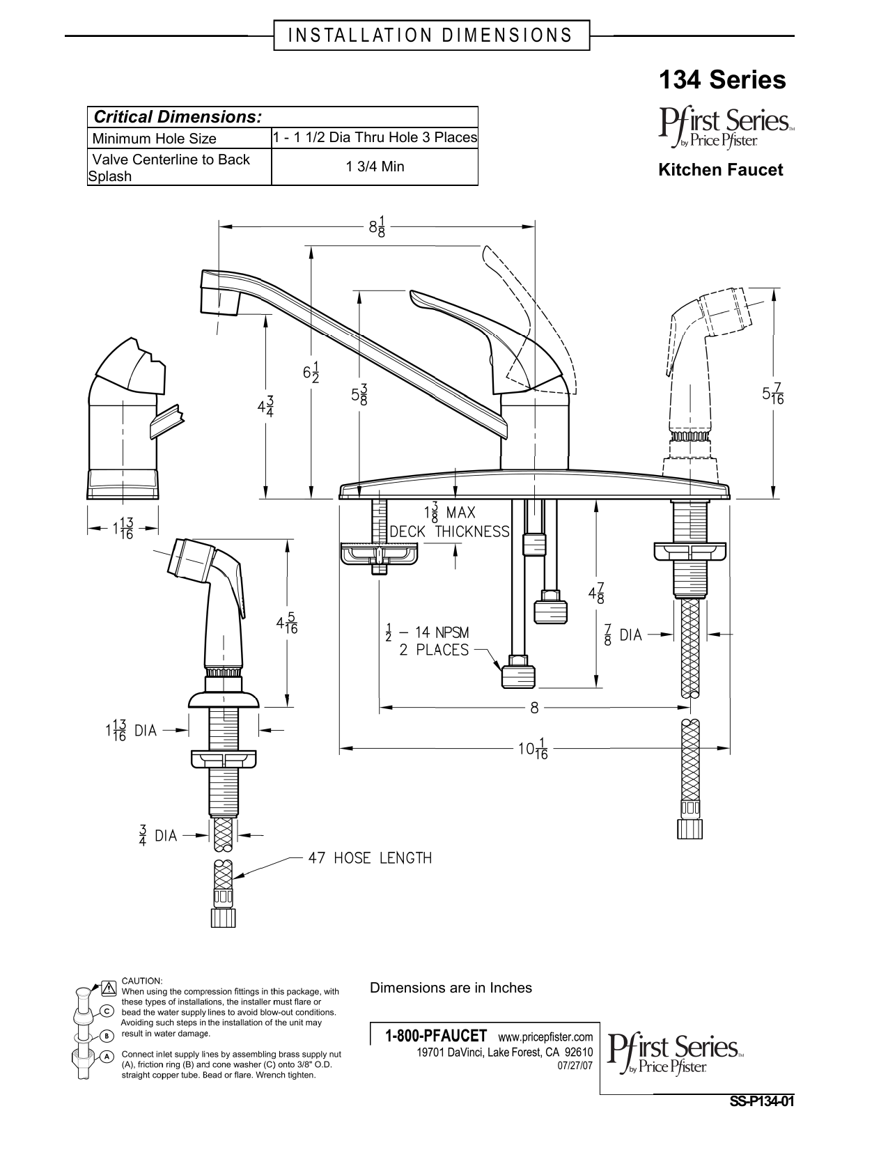 Pfister G134 3444 Pfirst Polished Chrome 1 Handle Deck Mount Low Arc Handle Lever Residential Kitchen Faucet Guide Manualzz
