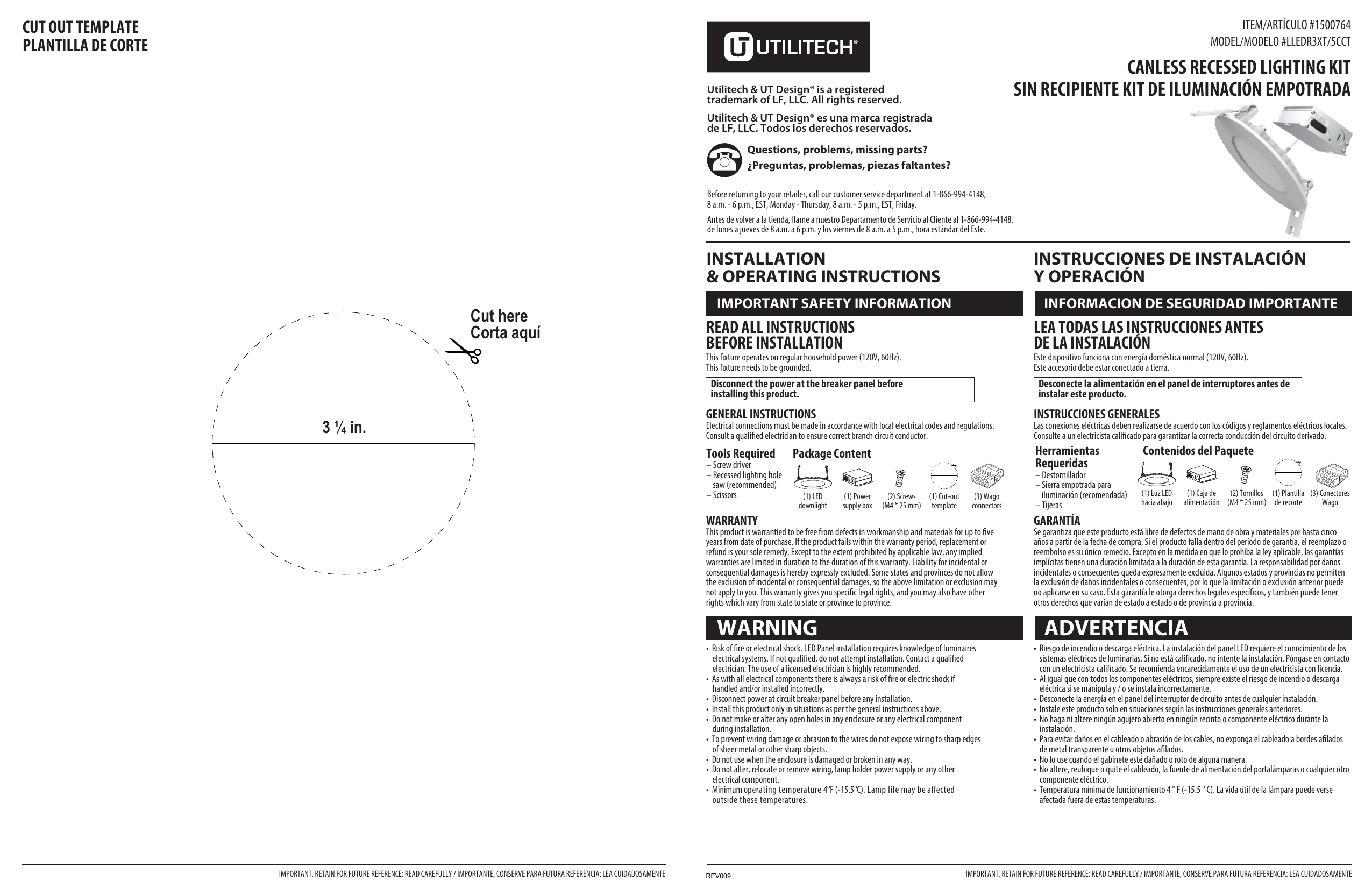 Utilitech Canless Recessed Lighting Installation Instructions at