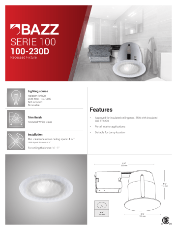 Bazz 100-230D 100 Series Closed Glass Recessed Fixture Kit White 5-in Damp Location Dimmable Bazz 100-230D 100 Series Closed Glass Recessed Fixture Kit White 5-in Damp Location Dimmable