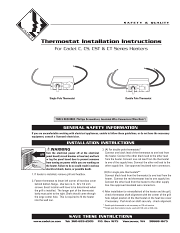 Cadet CTT1W Mechanical Non-Programmable Thermostat Installation Guide |  Manualzz