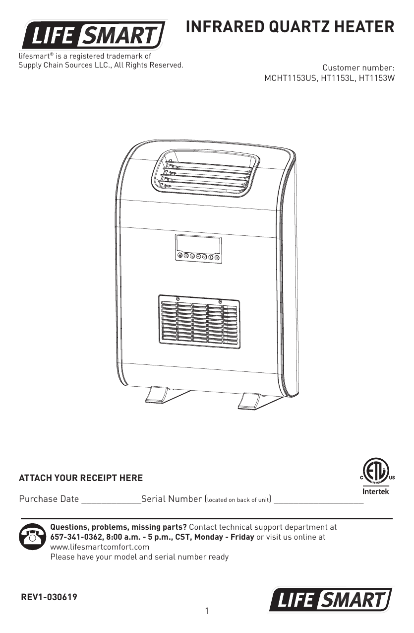 Lifesmart HT1153L 1500-Watt Infrared Cabinet Electric Space Heater  Operating Guide | Manualzz