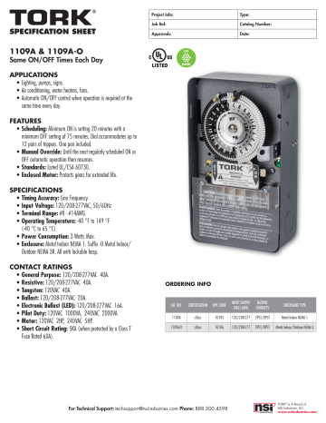 TORK 1109A Mechanical Lighting Timer Use and Care Guide | Manualzz