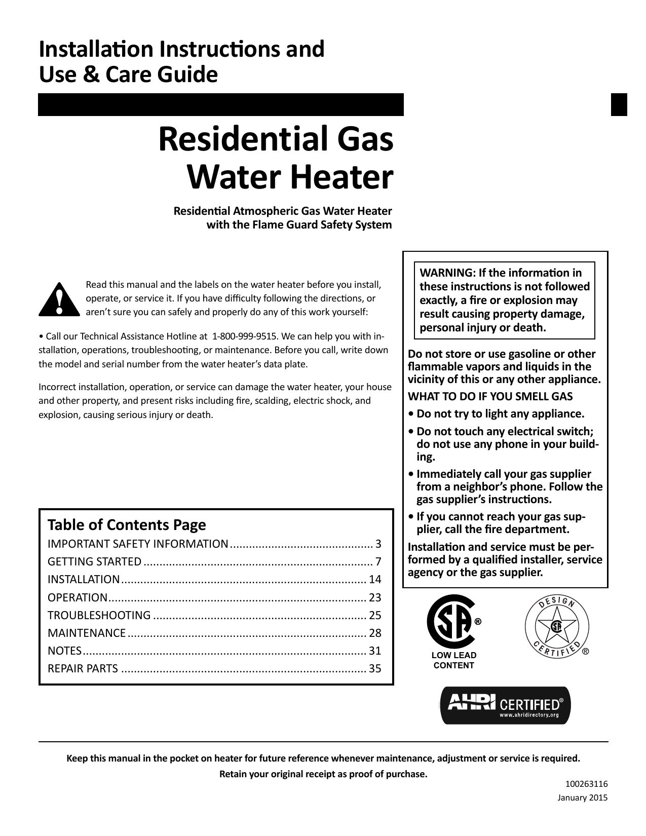 Envirotemp 40T3-34NG 40-Gallon Tall 3-Year Natural Gas Water Heater  Installation Guide | Manualzz