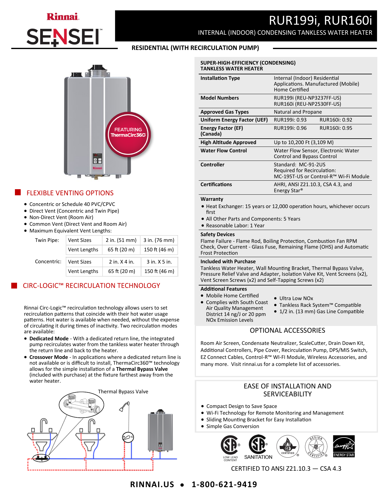 Rinnai RUR160IP Super High Efficiency Plus 8-GPM Indoor Liquid Propane  Tankless Water Heater Dimensions Guide | Manualzz