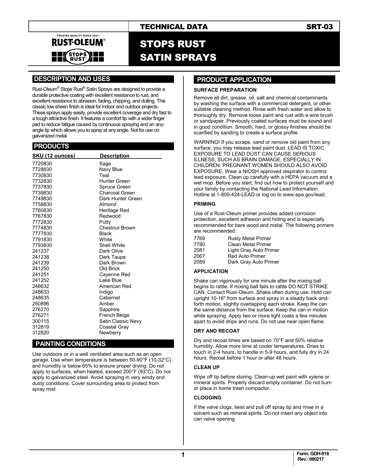 Rust Oleum 350337 350418 User Guide Manualzz