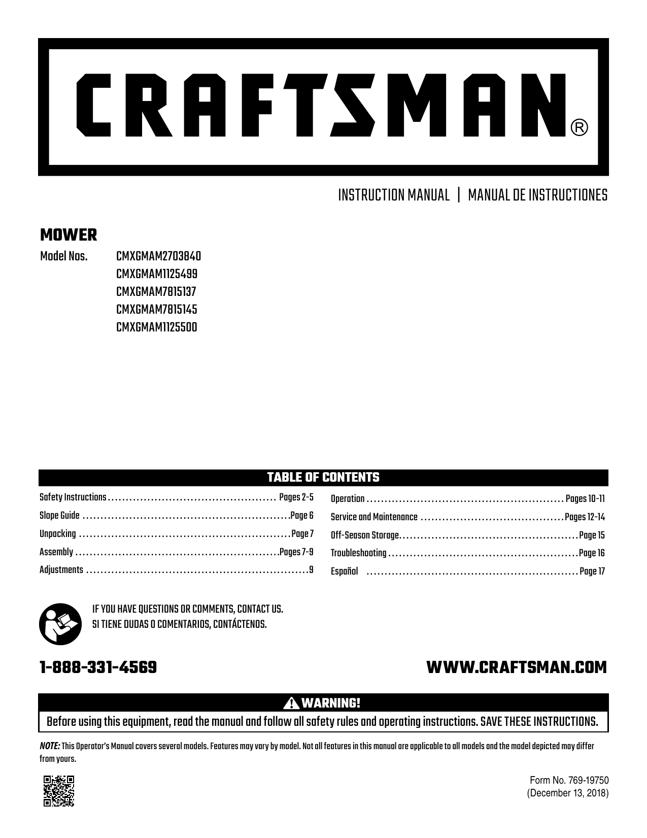 Craftsman m110 2025 owner's manual